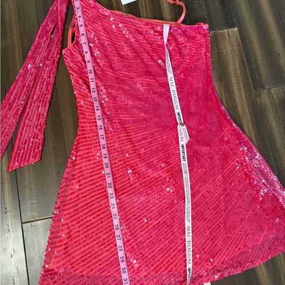 NWT Mac Duggal 5548 Sequin After Prom Dress Hot Pink Shoulder Mini Fitted Barbie - Picture 9 of 16
